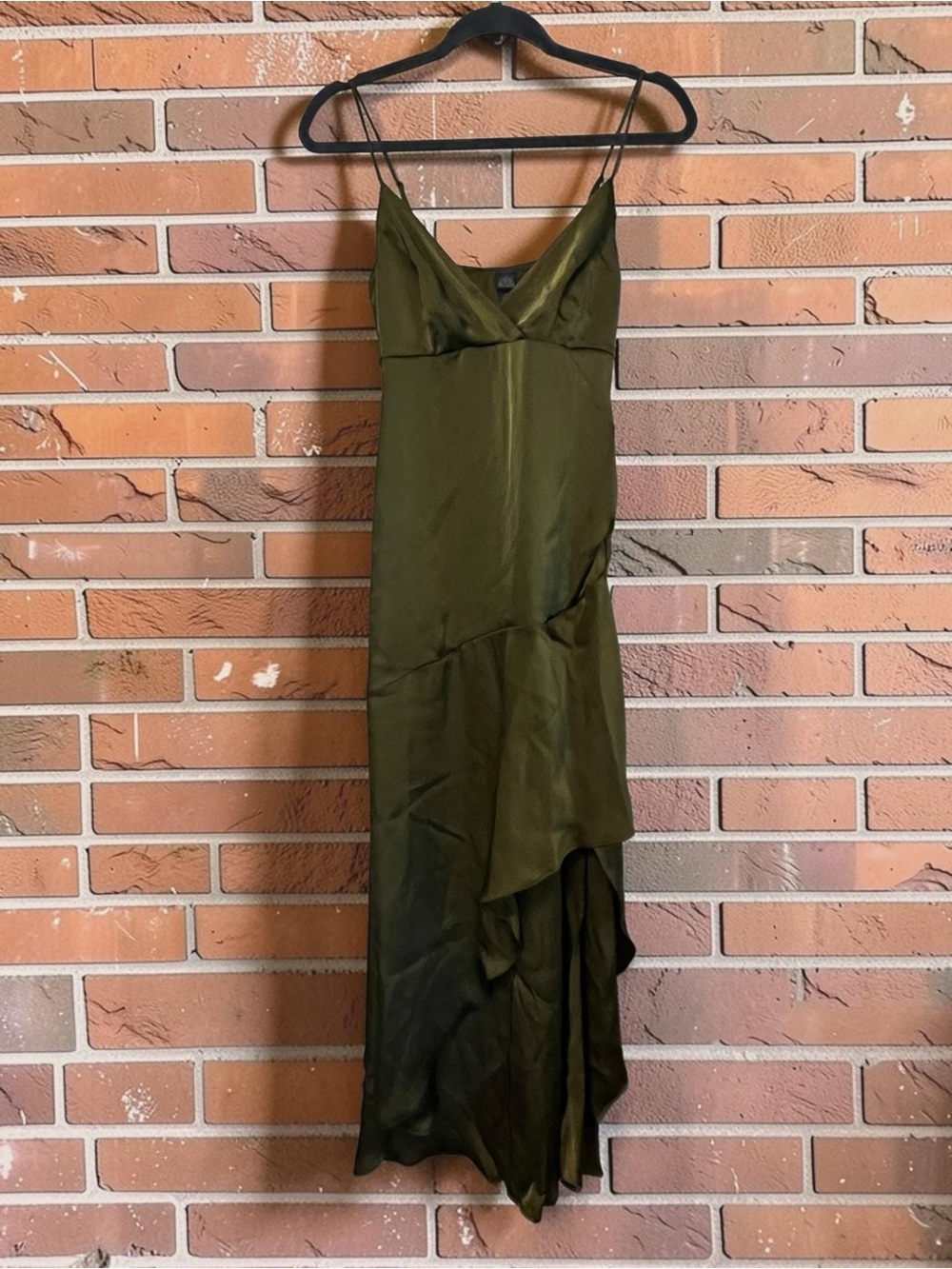 wild fable Olive Green Satin High‑Low Slip Dress